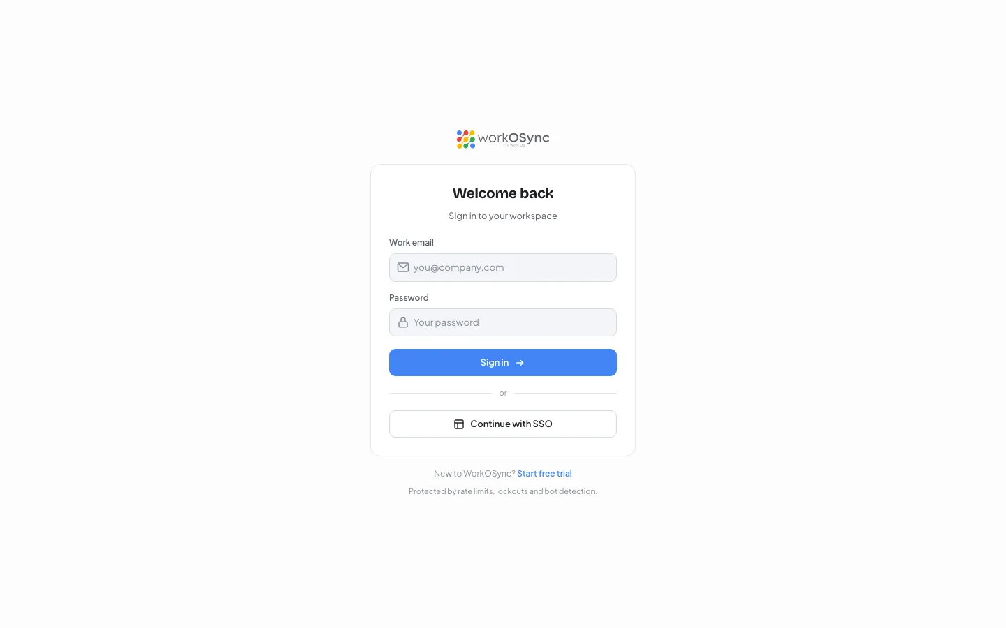 The WorkOSync sign-in page